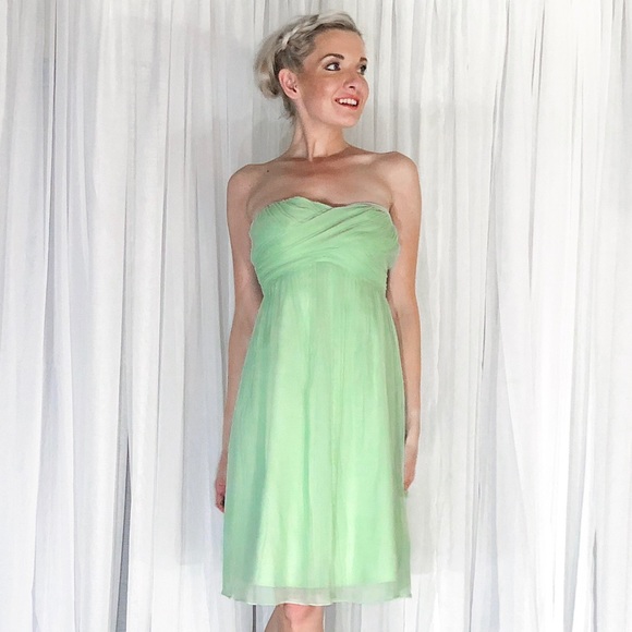 J Crew Green Chiffon Knee Length Bridesmaid Dress - Picture 3 of 8
